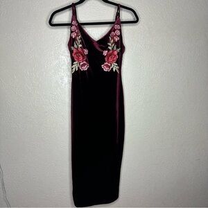 Love J Burgundy Velvet Floral Midi Dress